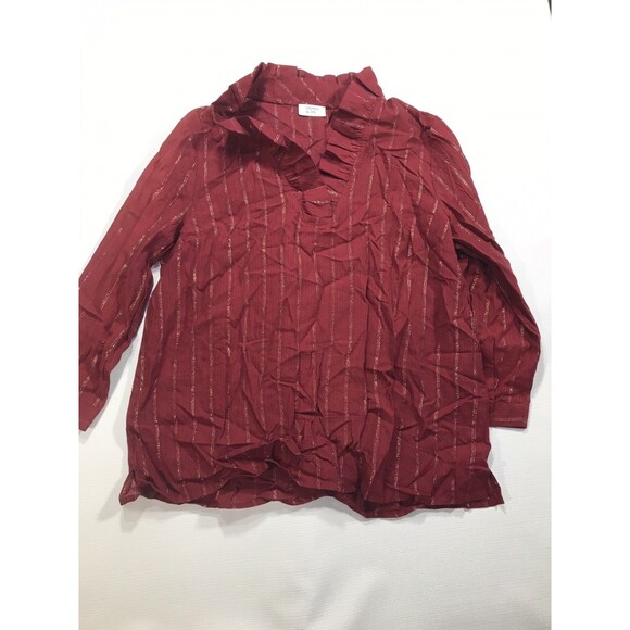 Crown & Ivy Plaid Ruffle Neck Top Red Gold Holiday Top Sz M - Picture 1 of 6